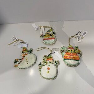 Set of 4 creative Co-Op Velvet Beaded Snowman Christmas Ornaments NWT